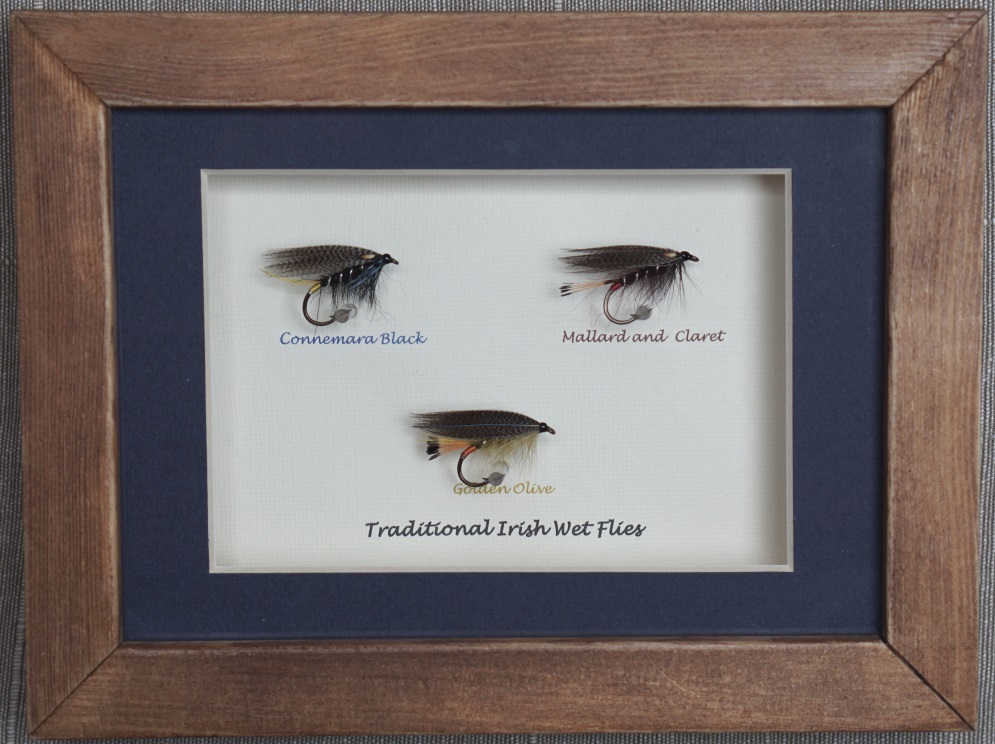 Wooden frame with traditional Irish Wet Flies